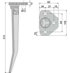 Ząb brony wahadłowej Industriehof RH44V