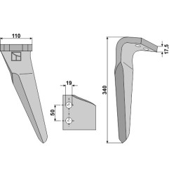 Ząb brony aktywnej lewy Industriehof RH-KVE-01L