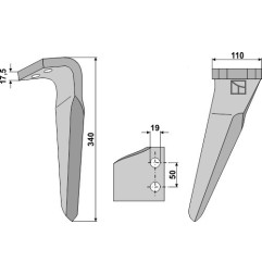Ząb brony aktywnej prawy Industriehof RH-KVE-01R
